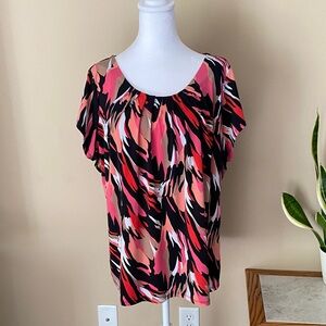 Worthington Woman Stretch Colorful Black and Pink Short Sleeve Blouse 2X